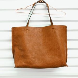 Nordstrom Brown Aqua Faux Leather Reversible Tote